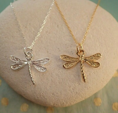 #ad Dragonfly Pendant in Sterling Silver or Gold Plated Vermeil inc Chain UK Seller GBP 22.00