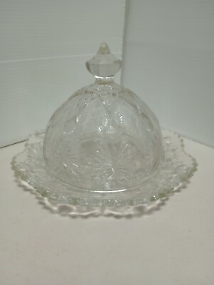 #ad Vintage Clear Glass Butter Cheese Dish and Dome $12.00