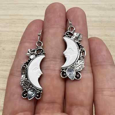 #ad Exquisite Moon Face Flower Leaf Design With Blue Shiny Zircon Decor Dangle New $9.98