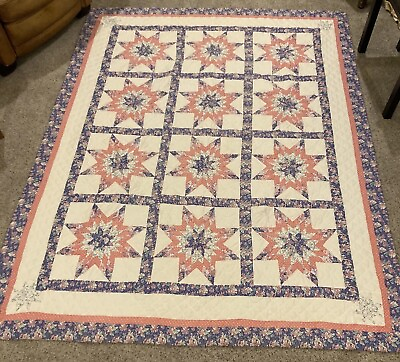 #ad Vintage Hand Stitched amp; Quilted 66x84 Lone star Quilt Pink Purple Handmade $150.00