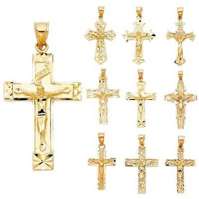 #ad 14K Real Yellow Gold Jesus Crucifix Cross Religious Pendant Cross For Woman Men $538.65