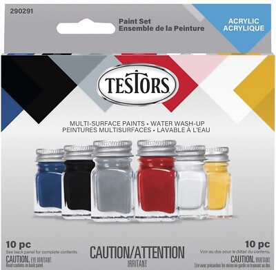 #ad Testors Muti Surface Paint set 6 Primary Colors 1 4 oz. Each and 1 Brush $20.49
