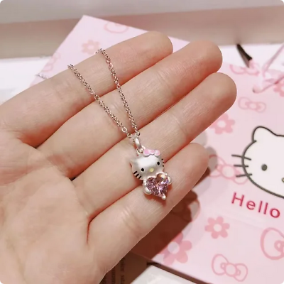 #ad Hello Kitty Silver Necklace with Pink Heart Gem Stone New $9.50