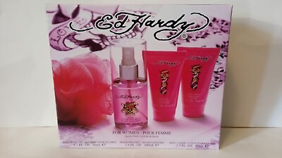#ad Ed Hardy Fragrance Mist Body Wash Body Lotion Bath Pouf for Women 4 piece Set $24.94