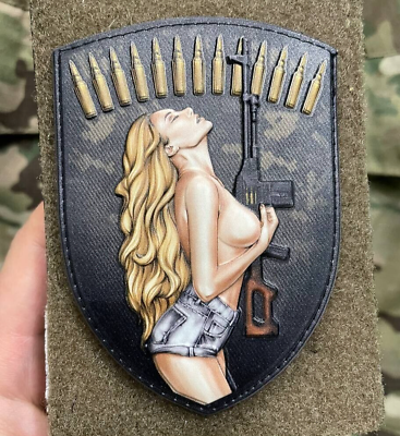 #ad Morale Army Patch Nude Blonde Girl with AK Pixel Tactical Badge Hook PVC 3 D $19.90