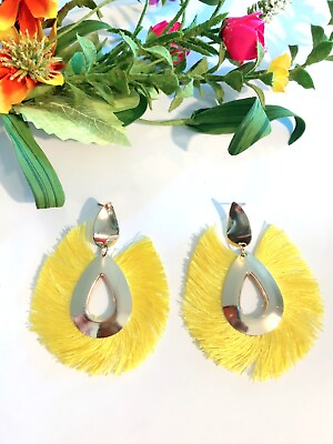 #ad Women#x27;s Bohemian Long Tassel Fringe Earrings Yellow Dangle Drop Boho Ethnic NEW $7.40