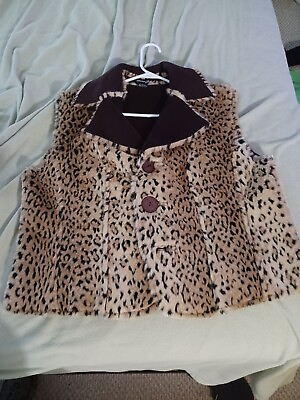 #ad Ladies Faux Fur Cheetah Animal Print Vest Size XL Outerwear Express $13.99
