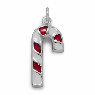 #ad Red Enamel Candy Cane Peppermint Stick Charm 925 Silver Unisex Gift Body Jewelry $41.80