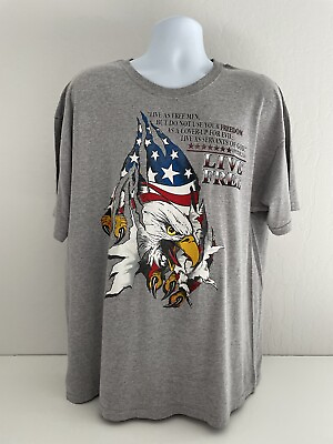 #ad Gildan Heavy Cotton Mens XL Gray Short Sleeve T Shirt American Flag 1Peter 2:16 $10.49