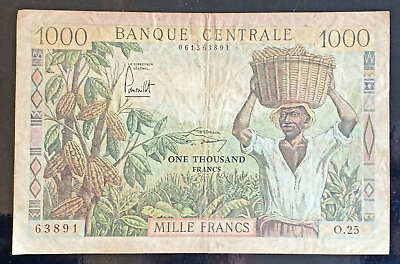 #ad AC12 Federal Republic of Cameroon 1962 1000 Francs note P 12 $195.31