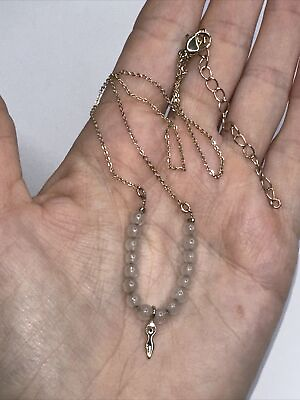 #ad Necklace Woman Charm Gold Tone chain Links White Glass Beads Dainty 16 19quot; $18.90
