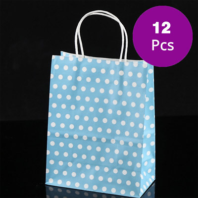 #ad 5.91x3.15x8.27in Blue Polka Dot Paper Kraft Christmas Gift Shopping Bags 12pcs $9.99