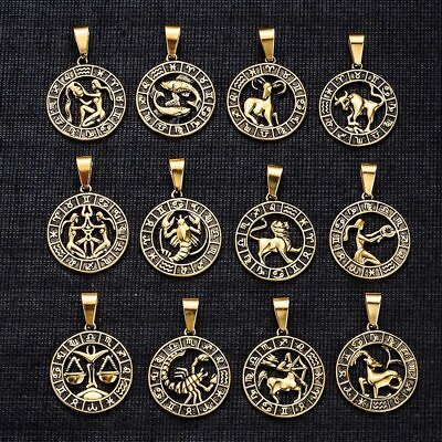 #ad 12 Zodiac Sign Constellations Horoscope Stainless Steel Pendant Necklace Chains AU $19.78