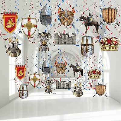 #ad 22 Pcs Medieval Knight Birthday Decorations Medieval Hanging Swirls Knight Cro $17.99