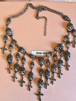 #ad $750 Silver Sylva Skeleton Skull Pendant Crystal Necklace Jewelry swarovski chun $450.00