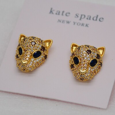 #ad Kate Spade Jewery Gold Tone Cut Crystal CZ Leopard Stud Post Earrings for women $14.99