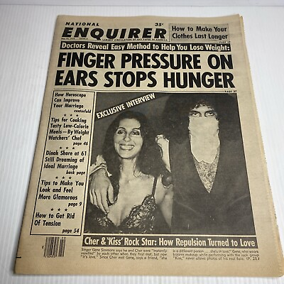 #ad National Enquirer May 30 1978 Cher amp; ‘Kiss’ Rock Star Gene Simmons Romance $29.99