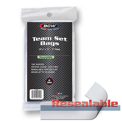 #ad BCW Resealable Team Set Bags 1 Pack of 100 Sleeves Holds Up to 35 Cards $4.97