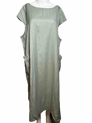 #ad Mordenmiss NEW Women#x27;s 2X Cotton Linen Long Dress w Pockets Green AC $29.50