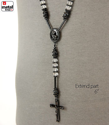 #ad #ad Men#x27;s Hip Hop 8 mm Clear Bead Black Rosary Pray Hand amp; Jesus Cross Necklace BKCL $9.99