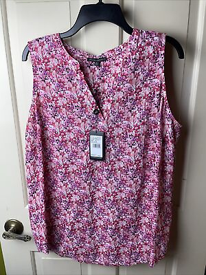 #ad NWT Adrianna Papell V neck Sleeveless pink floral pattern blouse top XL $24.99