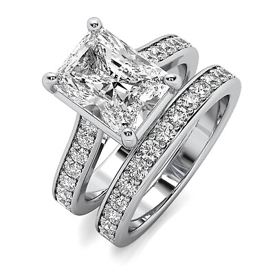 #ad 3.02 Ct G VS1 Radiant Cut Lab Created Diamond Engagement Ring Set 14K White Gold $2650.00