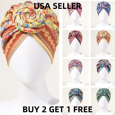 #ad Women Retro African Turban Knotted Headwraps Pre Knotted Hair Covers $6.99