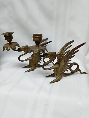 #ad Beautiful Set Of Brass Dragon Candle Holders. $115.00