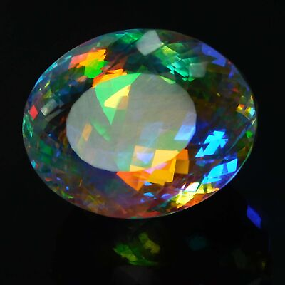 #ad 152 Ct Lab Created A Rainbow MYSTIC Quartz OVAL Shape CERTIFIED Gemstone $84.99
