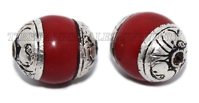 #ad Red Stone Beads Nepal beads Tibetan beads Boho beads Silver Beads Tibet Beads $14.99