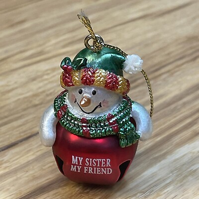 #ad Vintage Snowman Christmas Xmas Holiday My Sister My Friend Ornament KG JD $10.00