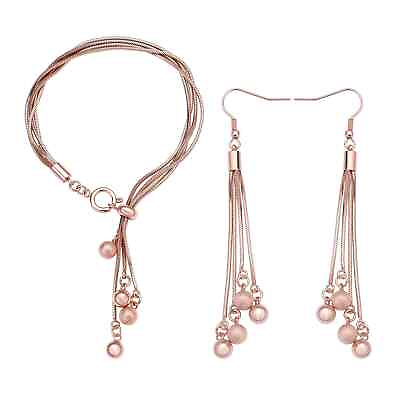 #ad #ad Stainless Steel ION Plated Rose Gold Charm Earrings Bracelet 7quot; Jewelry Set Gift $16.99