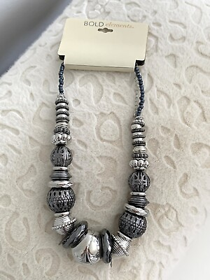 Bold Elements Chunky Short Silver Gray Necklace Sphere with Silver Beads $14.00