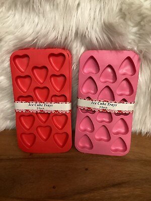 #ad NEW Lot 2 2 Pk= 4 Trays Valentine Heart Silicone Ice Cube Trays 56 Pcs $5.99