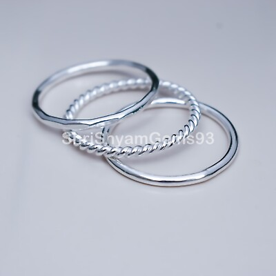 #ad 3 Pcs Silver Sterling Stacking Solid Ring Thin 925 Handmade All Size Band $14.66