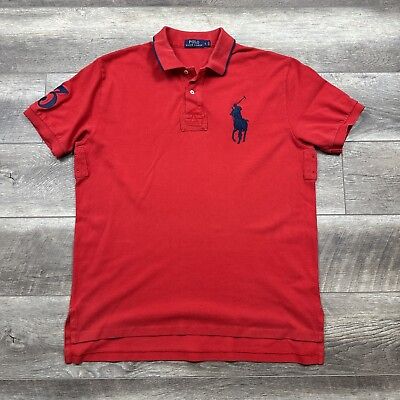 #ad Polo Ralph Lauren Shirt Mens Large Red Cotton Mesh Big Pony Logo #3 Casual $27.99