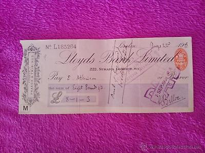 #ad Signed Cheque And Sealed Of Hilaire Belloc Lloyds Bank Limited 1908 $391.31