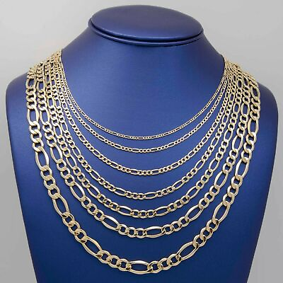 #ad Figaro Link Chain Necklace Real 10K Hollow Yellow Gold All Sizes $302.49
