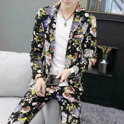 #ad Men One Button Floral Printing Slim Casual Spring Blazer Pants T shirt 3Pcs Suit $107.19