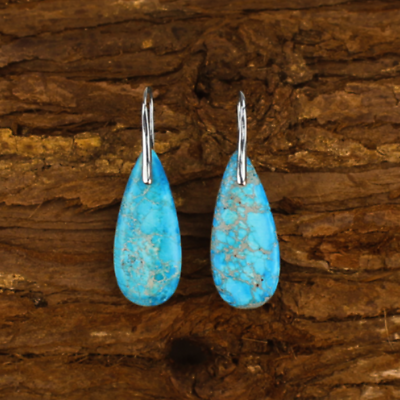 #ad Natural Turquoise Stone Teardrop Dangle Earrings Blue Gemstone Hook Earrings $11.90
