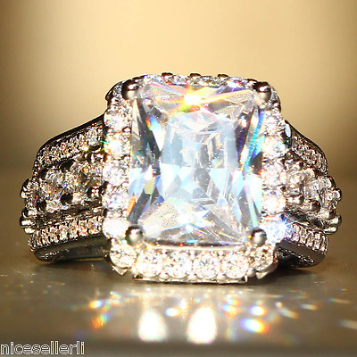 #ad New White Zircon Birthstone Silver Filled Wedding Bridal Loving Ring Gift $4.66