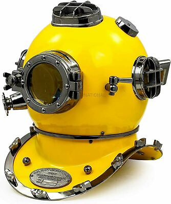 #ad Vintage Yellow Black Antique 18quot; Sea Scuba Diver Diving Helmet US Navy Marine $243.60