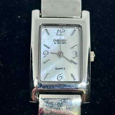 #ad Embassy by Gruen GEM1926L Mother Pearl Face Stainless Steel Silver Watch Working $21.42