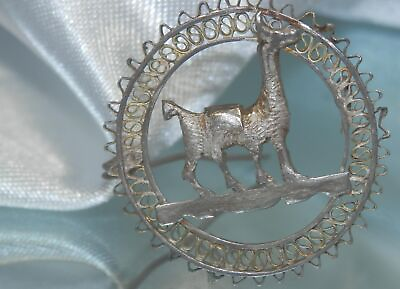 #ad Sweet 925 Signed Sterling Silver Vintage 1940#x27;s Beautiful Llama Brooch 15AG3 $22.49