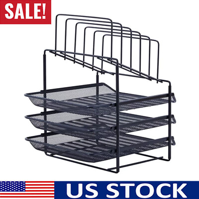 #ad Mesh Desk Stoage Organizer with 3 Sliding Letter Tray 5 Upright Sections Black $15.26