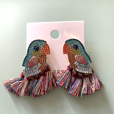 #ad Lane Bryant Parrot Bird Earrings Multicolor Paved Rhinestone Tassel $4.24