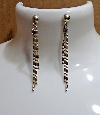 #ad Sterling Silver Liquid Silver Bead Dangle Post Earrings 2quot; 2.5 gm $9.71