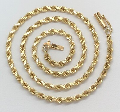 #ad 10K Solid Yellow Gold 3 mm Heavy Rope Chain Necklace 14.5 Inches $450.00