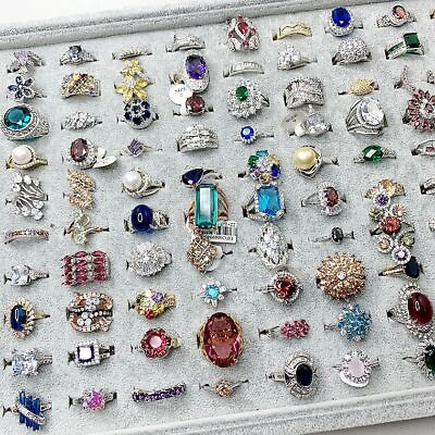 #ad Wholesale Women Colorful Crystal Mixed Rings Bulk Finger Band Ring Jewelry Lot $138.99
