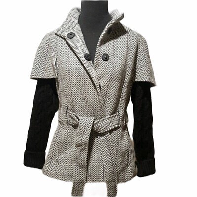 #ad Calvin Klein Black tweed wool jacket coat size 8 cape women outwear sweater $150.00